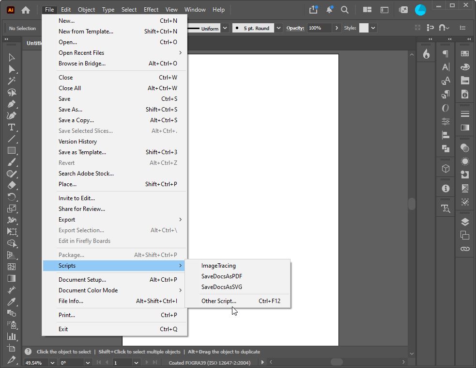 Illustrator File menu, Scripts, Other Script