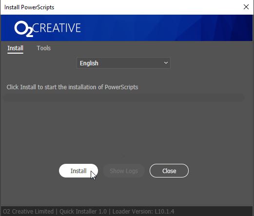 The PowerScripts installer window with the Install button